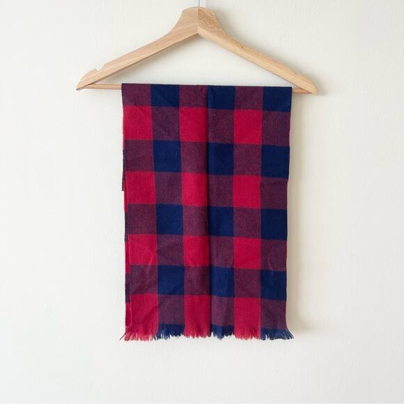 Sambrooks Limited Wool Plaid Scarf Unisex Red And Navy Blue - Picture 1 of 4